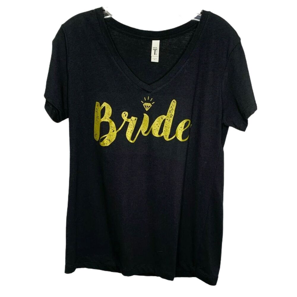 Ideal T Women's T-Shirt Tee Black Gold Ring Bachelorette Party Bride Size XL‎